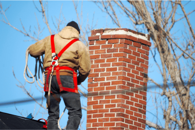 Safety protocols being followed during chimney cleaning